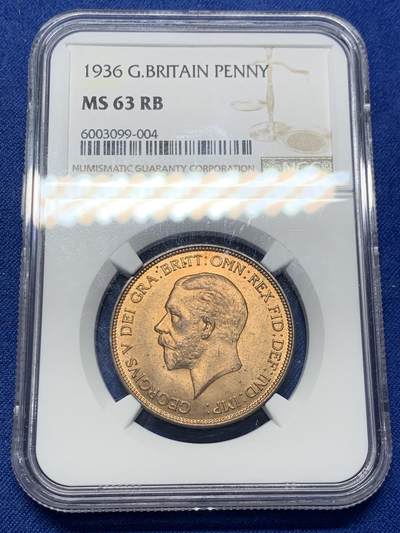 《竞宝斋》第406场 周日，周一，2场连拍 （全场包邮） - NGC MS63RB 英国1963年乔治五世便士铜币