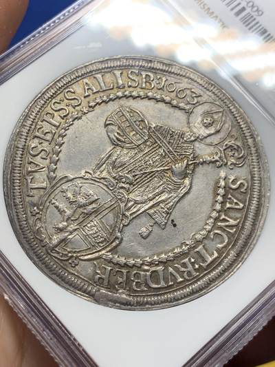 《竞宝斋》第406场 周日，周一，2场连拍 （全场包邮） 冠军分 NGC MS62 神圣罗马帝国 1663年 萨尔茨堡 抱婴泰勒银币 同分2019年8200成交 本枚略低评
