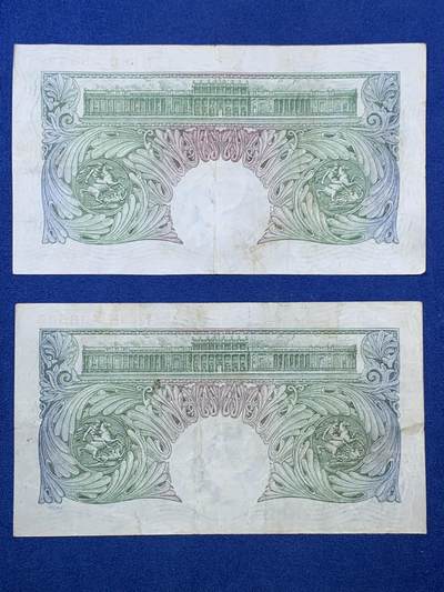 《竞宝斋》第406场 周日，周一，2场连拍 （全场包邮） 两张一组 英国A序列1镑纸币 品相不错