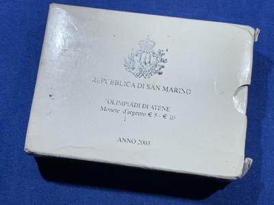 《竞宝斋》第406场 周日，周一，2场连拍 （全场包邮） 圣马力诺2003年雅典奥运会2枚全银精制纪念套币 盒证全 总重40克 925银