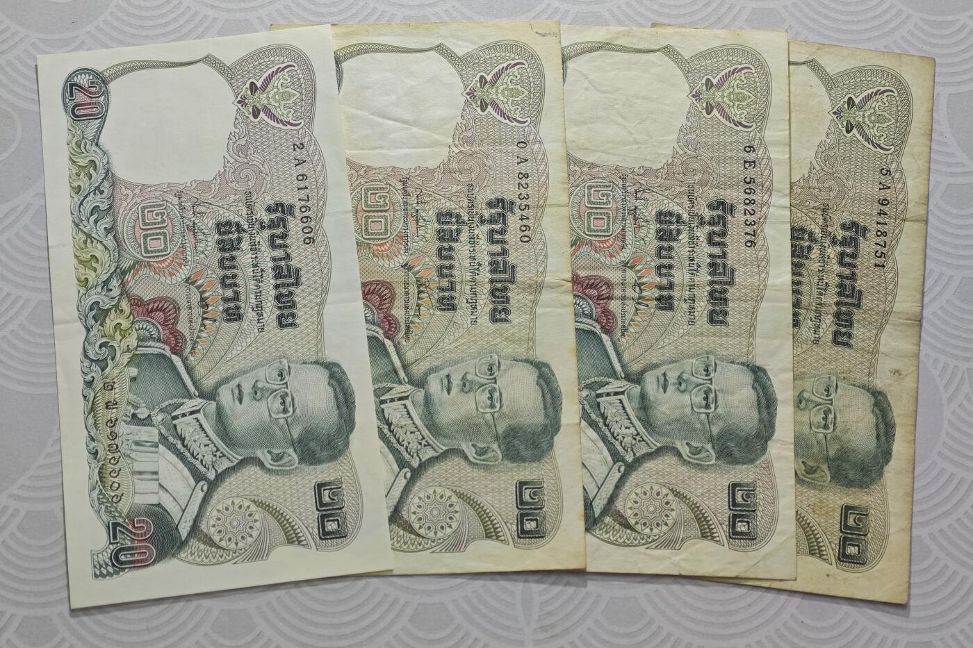 泰国1981年20铢老版纸币原票美品4张一起打包不单出