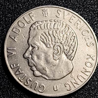 泉币菌-第67场-精品场 - 1973年 瑞典1克朗 古斯塔夫六世 铜镍币 25mm