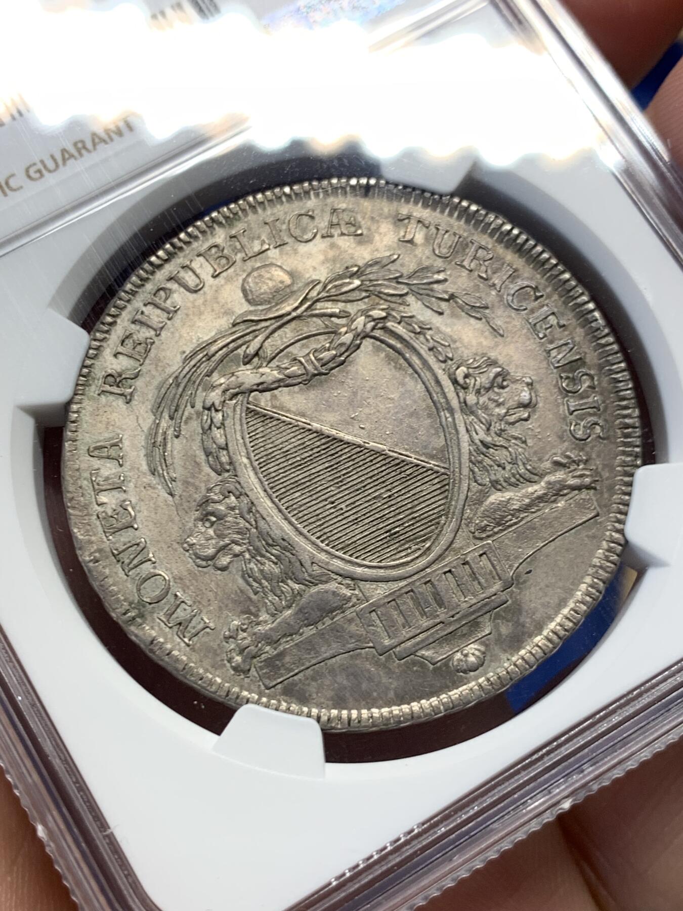 《竞宝斋》第406场 周日，周一，2场连拍 （全场包邮） NGC UNC 瑞士 苏黎世 1796年 泰勒银币 双面原味包浆 值得入手