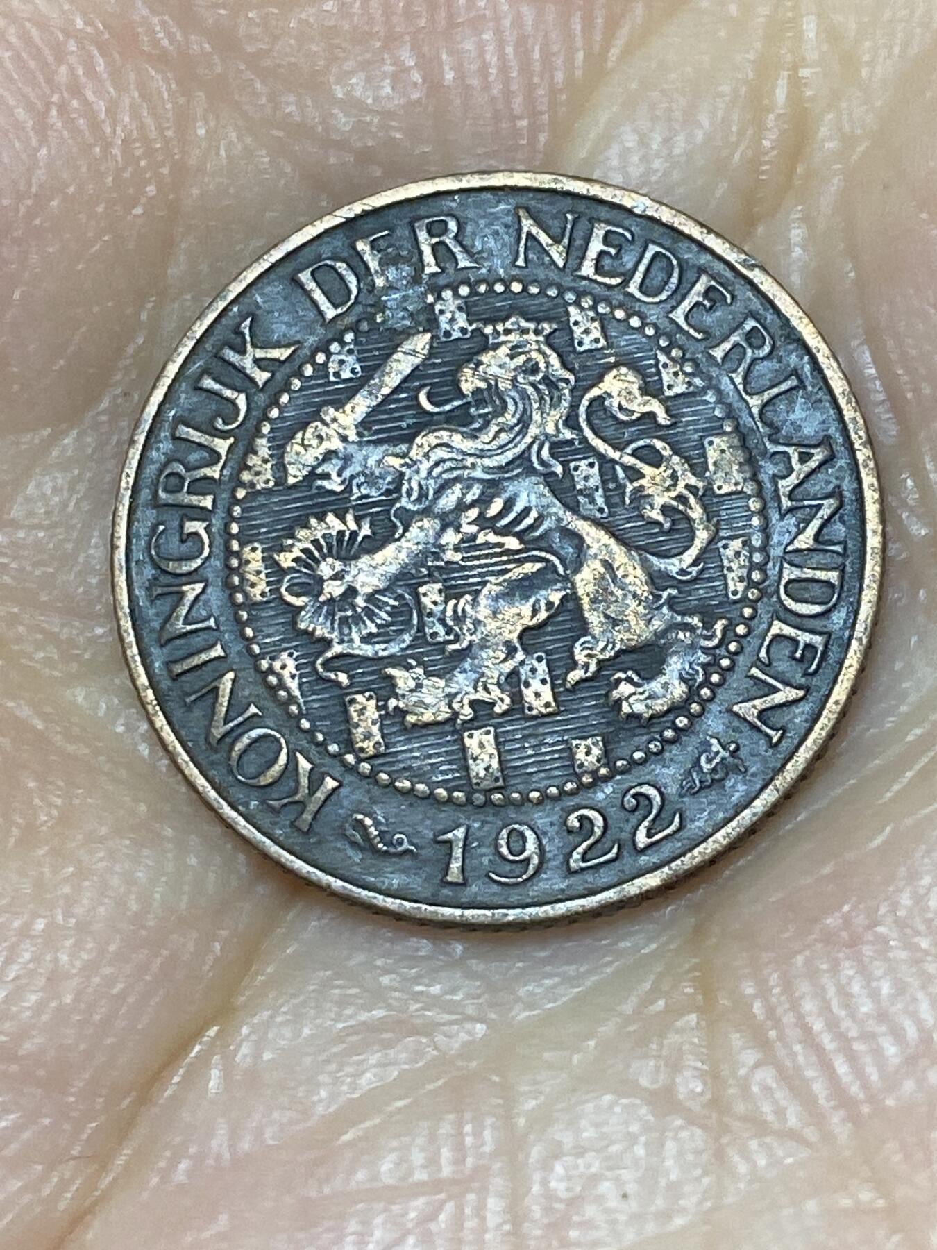 2025年第七十二场(总第九十八场）外国好品散币(免佣金) 包浆好品–荷兰🇳🇱1922年1分(威廉明娜女王第六版17面盾牌，Seahorse 海马标)