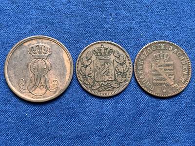 《竞宝斋》第406场 周日，周一，2场连拍 （全场包邮） 3枚一组 德意志汉诺威、巴伐利亚、萨克森2芬尼格铜币
