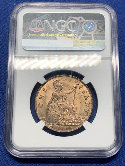 《竞宝斋》第406场 周日，周一，2场连拍 （全场包邮） NGC MS63RB 英国1963年乔治五世便士铜币