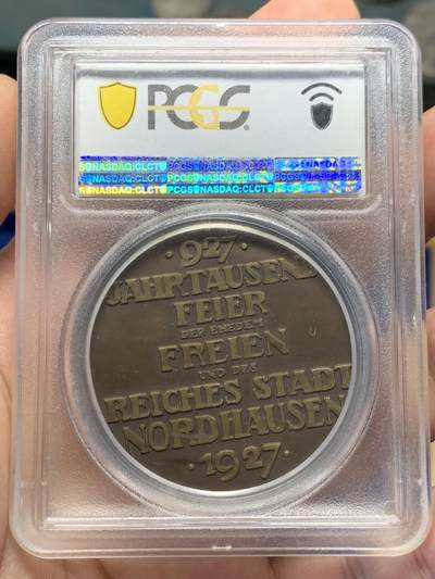 《竞宝斋》第406场 周日，周一，2场连拍 （全场包邮） PCGS SP62 德国 1927年 诺德豪森建城千年纪念铜章 魏玛共和国时期 加厚盒子 磨砂 唯一冠军分 稀见品种