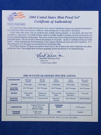 《竞宝斋》第406场 周日，周一，2场连拍 （全场包邮） 美国2004年6枚装精制套币+精制州币5枚套 盒证全