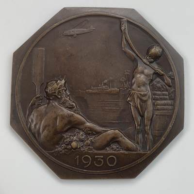 掌中浮雕-藏着的欧洲第032场 - 1930年比利时安特卫普世博会八角铜章，对边80mm