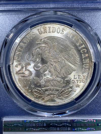 《竞宝斋》第406场 周日，周一，2场连拍 （全场包邮） PCGS-MS66 1968墨西哥25比索 奥运纪念 经典品种 卷拆品 两面爆光 银光赏心悦目 适合收藏