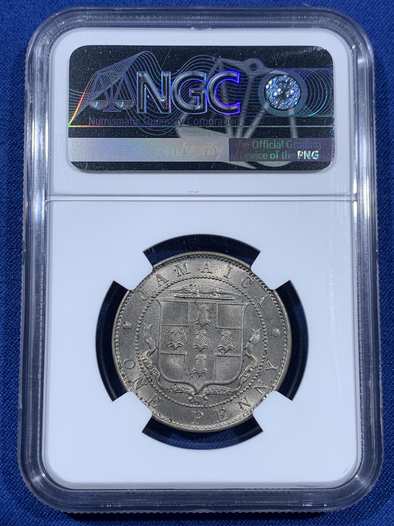 《竞宝斋》第406场 周日，周一，2场连拍 （全场包邮） NGC MS64 牙买加乔治五世1928年1便士大镍币，铸量36万枚，不多见的品种，比本土便士少见太多。双面转光流畅，收藏级高分
