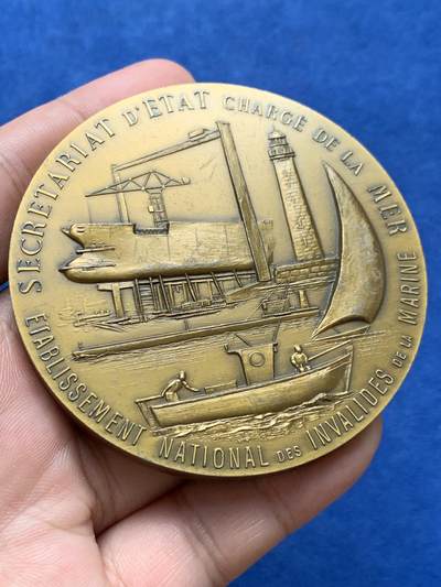 《竞宝斋》第406场 周日，周一，2场连拍 （全场包邮） 法国海军及殖民地部长科尔贝逝世200周年纪念铜章 巴黎造币场铸造 167.3克 67.6mm 1983 丰饶角铜标