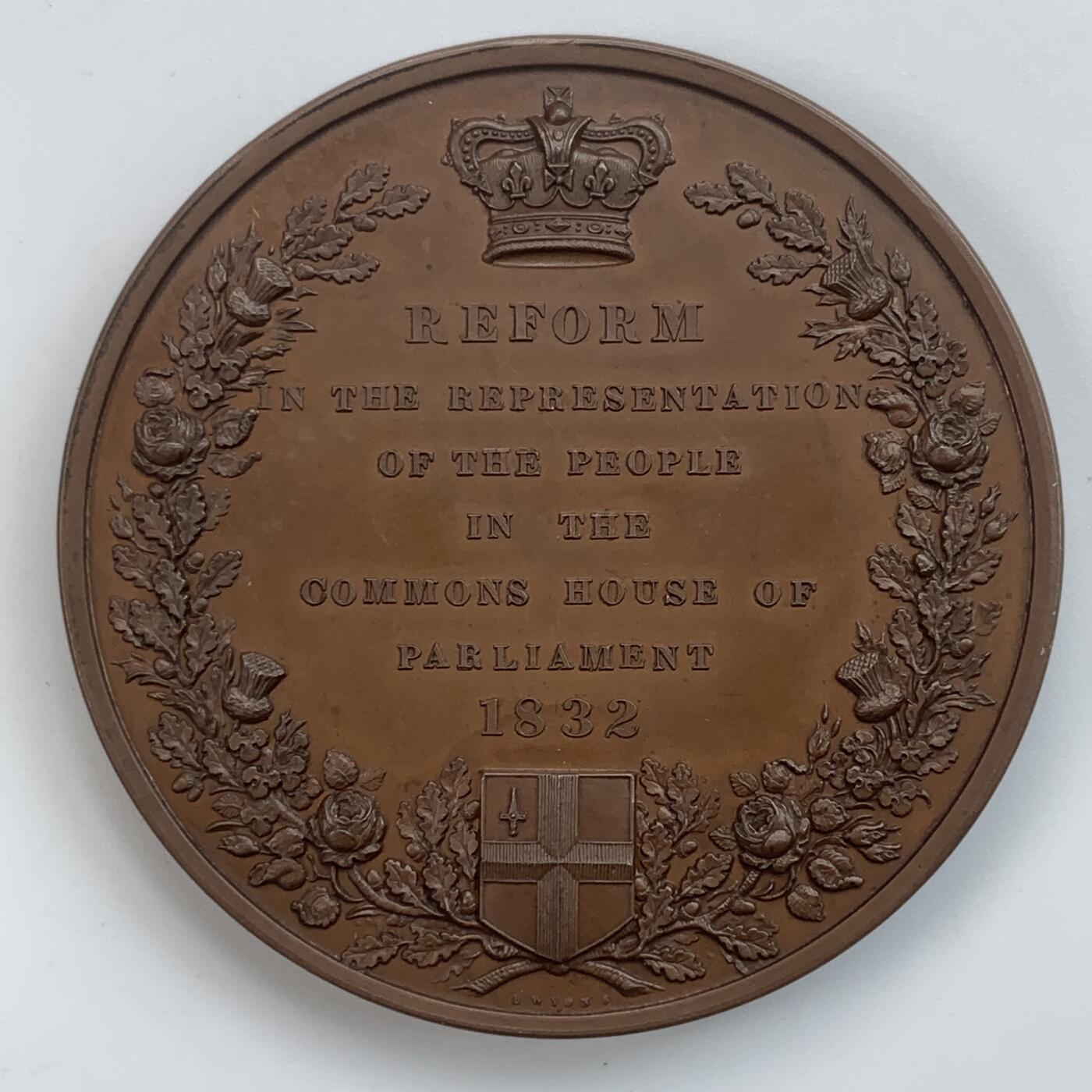 掌中浮雕-藏着的欧洲第032场 1832年英国伦敦金融城系列章，英国改革法案铜章 51mm,B.wyon雕刻，伦敦金融城系列中的第三枚，正面有威廉四世头像。