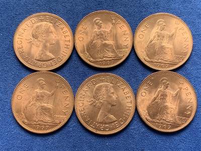 《竞宝斋》第406场 周日，周一，2场连拍 （全场包邮） 六枚一组 英国1967年铜币 卷拆原光