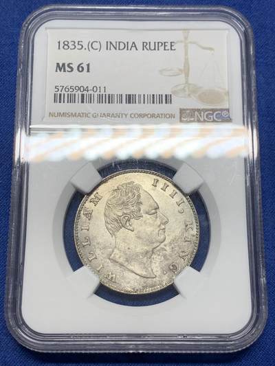 《竞宝斋》第406场 周日，周一，2场连拍 （全场包邮） NGC MS61 东印度公司1835威廉四世卢比，incused “F”，银光充沛！