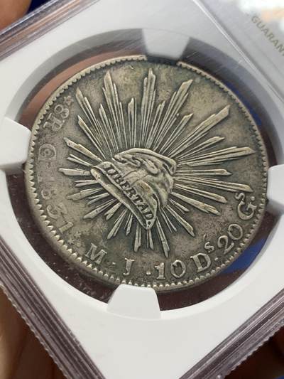 《竞宝斋》第406场 周日，周一，2场连拍 （全场包邮） NGC XFD 墨西哥 1831 Go MJ 鹰洋 8瑞尔 双星版 5级鹰 早期鹰 非常稀少