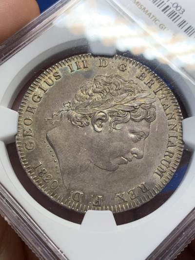 《竞宝斋》第406场 周日，周一，2场连拍 （全场包邮） NGC AU58 英国1820乔治三世马剑无敌状态。比很多MS61都好，NGC给分过于保守，重评大概率加分