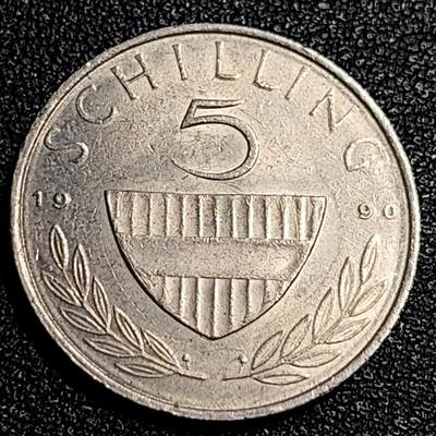 泉币菌-第67场-精品场 原光极美品 奥地利1990年5先令 塑像骑兵纪念碑 23mm