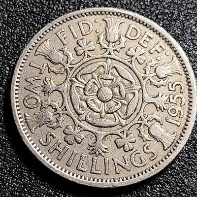 泉币菌-第66场-精品场 - 英国早期1955年2先令老镍币 伊丽莎白二世青年女王头像 28.3MM