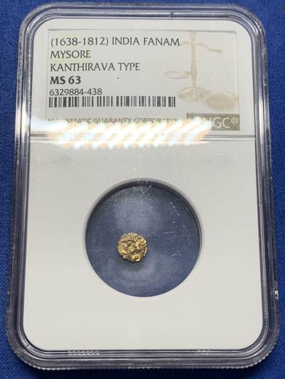 《竞宝斋》第406场 周日，周一，2场连拍 （全场包邮） NGC MS63 印度 迈索尔王国 1638-1812年 1F 金币 南印度经典货币形态 毗湿奴神像 外拍上涨品种