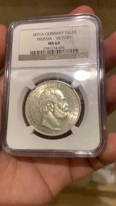 《竞宝斋》第406场 周日，周一，2场连拍 （全场包邮） NGC MS64 德国1871A普鲁士胜利泰勒 银币