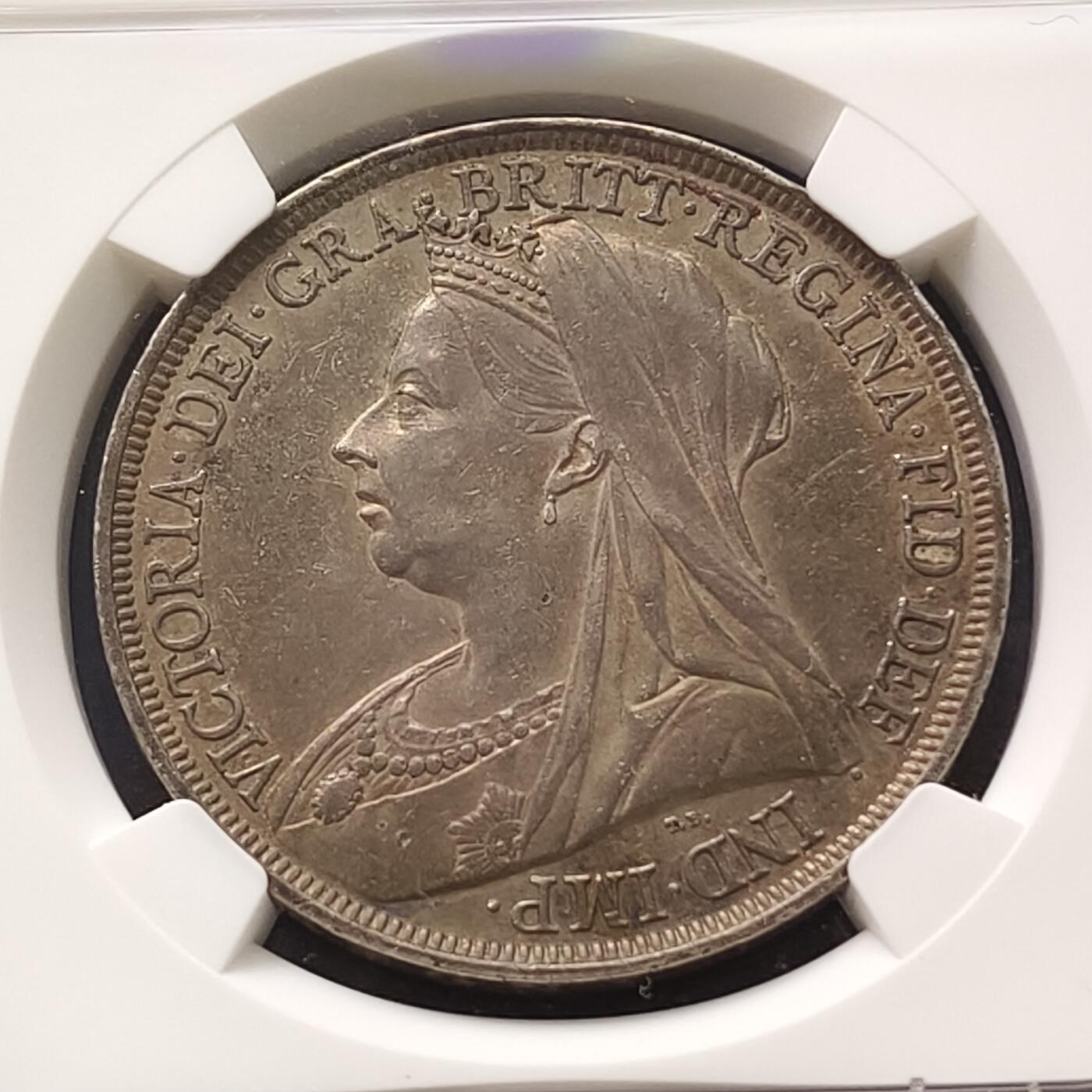 【全场包邮】纯粹捡漏拍448场 英国1897年披纱维多利亚女王1克朗马剑大银币-NGC AU DETAILS