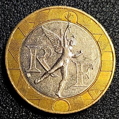 泉币菌-第67场-精品场 1990年 法国10法郎双色币 天使 小飞人 自由保护神 23mm 入欧前末版币 绝版币 