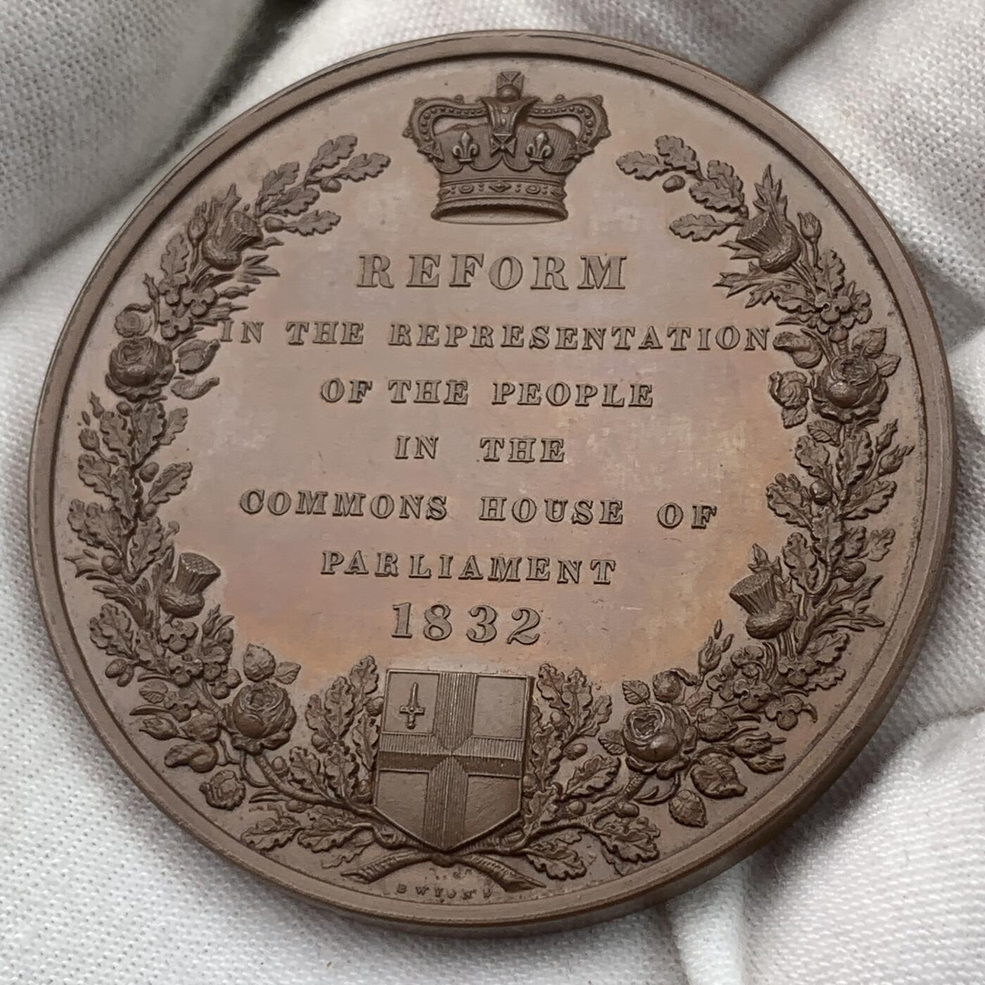 掌中浮雕-藏着的欧洲第032场 1832年英国伦敦金融城系列章，英国改革法案铜章 51mm,B.wyon雕刻，伦敦金融城系列中的第三枚，正面有威廉四世头像。