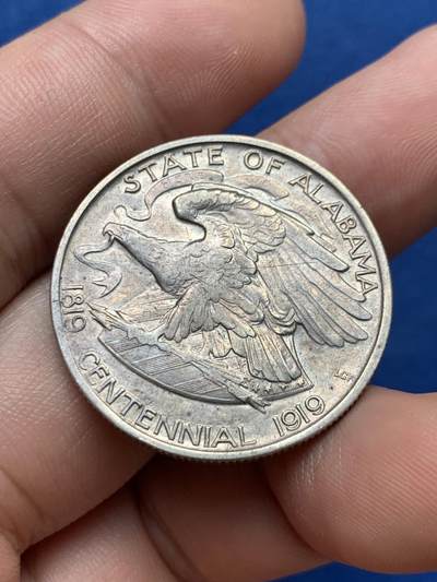 《竞宝斋》第406场 周日，周一，2场连拍 （全场包邮） 美国1921年亚拉巴马州纪念50美分银币 稀少品种铸量不足六万 带光品相细节好 AU50官方估价150刀