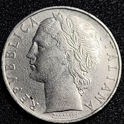 泉币菌-第67场-精品场 1956年 意大利早期100里拉 月亮和记忆女神密涅瓦 不锈钢币 27.8mm