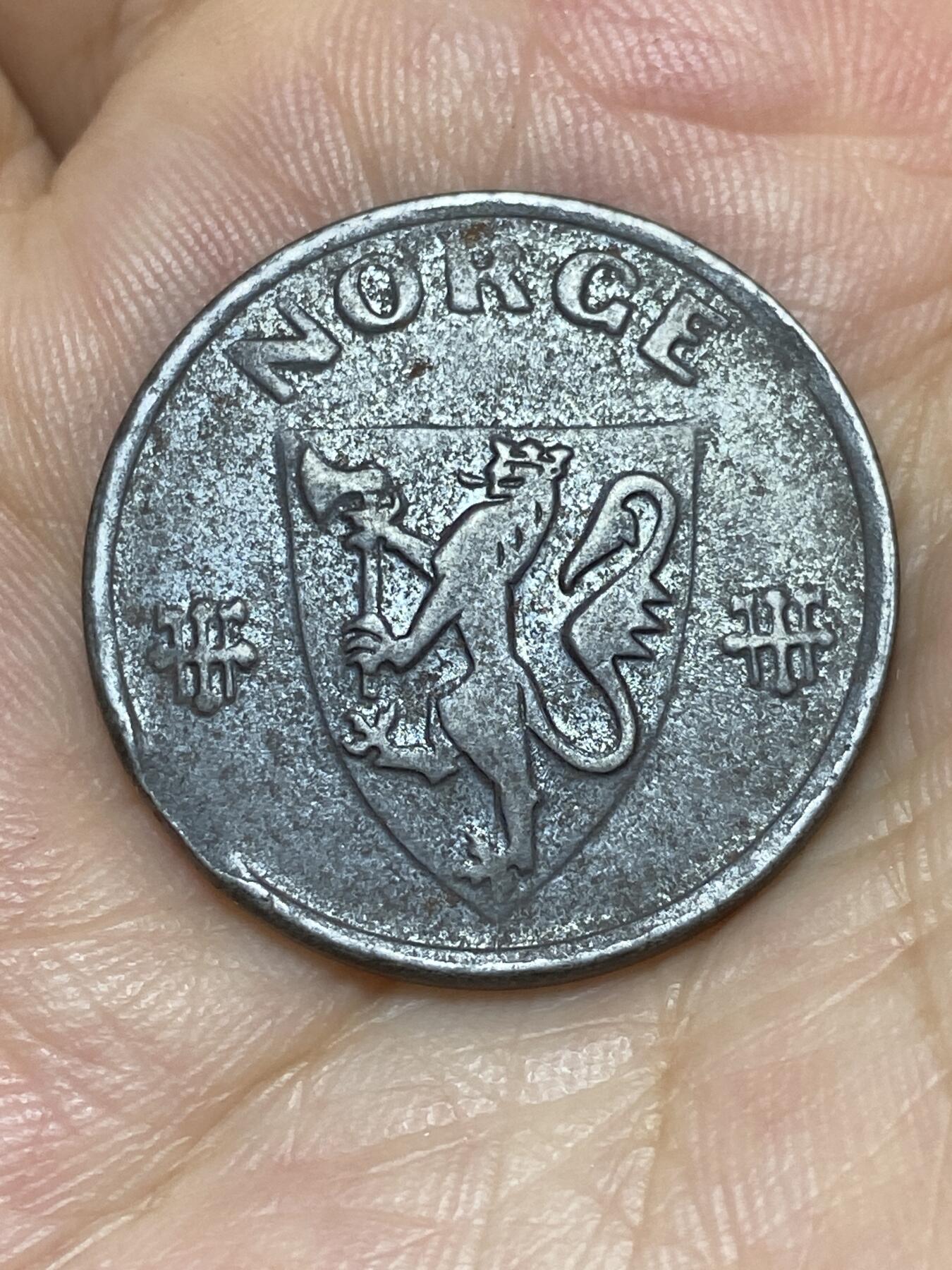 2025年第七十二场(总第九十八场）外国好品散币(免佣金) 挪威🇳🇴1944年5欧尔铁币(哈康七世，二战德国占领时期)