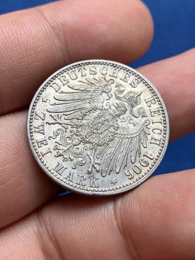 《竞宝斋》第406场 周日，周一，2场连拍 （全场包邮） 德国1906年巴登纪念2马克银币