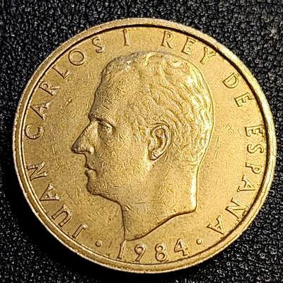泉币菌-第67场-精品场 铜光美品 1984年厚重 西班牙100比塞塔 双柱 卡洛斯一世国王 铜币 24.5mm 