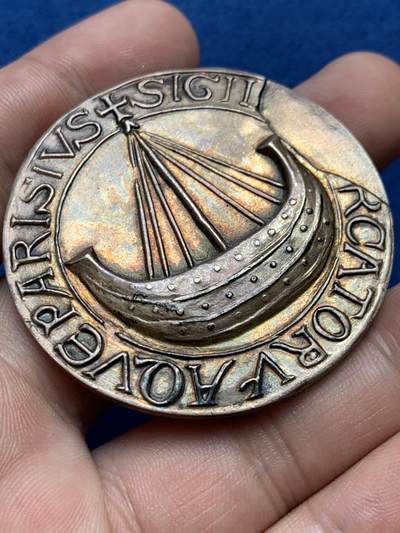 《竞宝斋》第406场 周日，周一，2场连拍 （全场包邮） 法国1977年巴黎市银质奖章 直径49mm 重量59.03克 螃蟹+ARGENT边铭