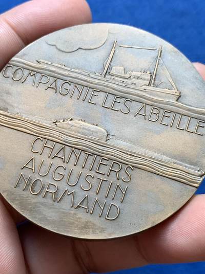 《竞宝斋》第406场 周日，周一，2场连拍 （全场包邮） 巴黎阿贝伊公司与奥古斯丁·诺曼德船厂及其领导人纪念铜章 103.9克 58.5mm 丰饶角铜标