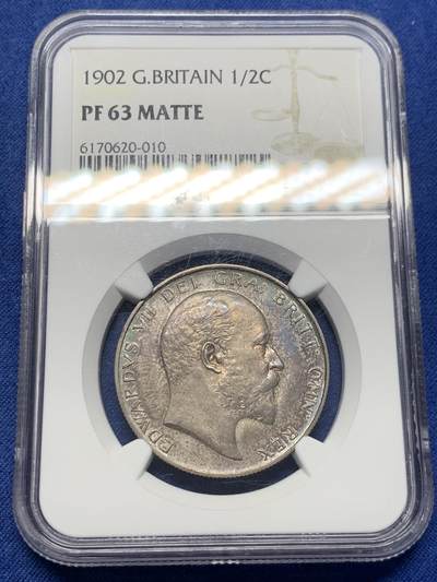 《竞宝斋》第406场 周日，周一，2场连拍 （全场包邮） NGC PF63MATTE 英国1902爱德华七世半克朗 银币