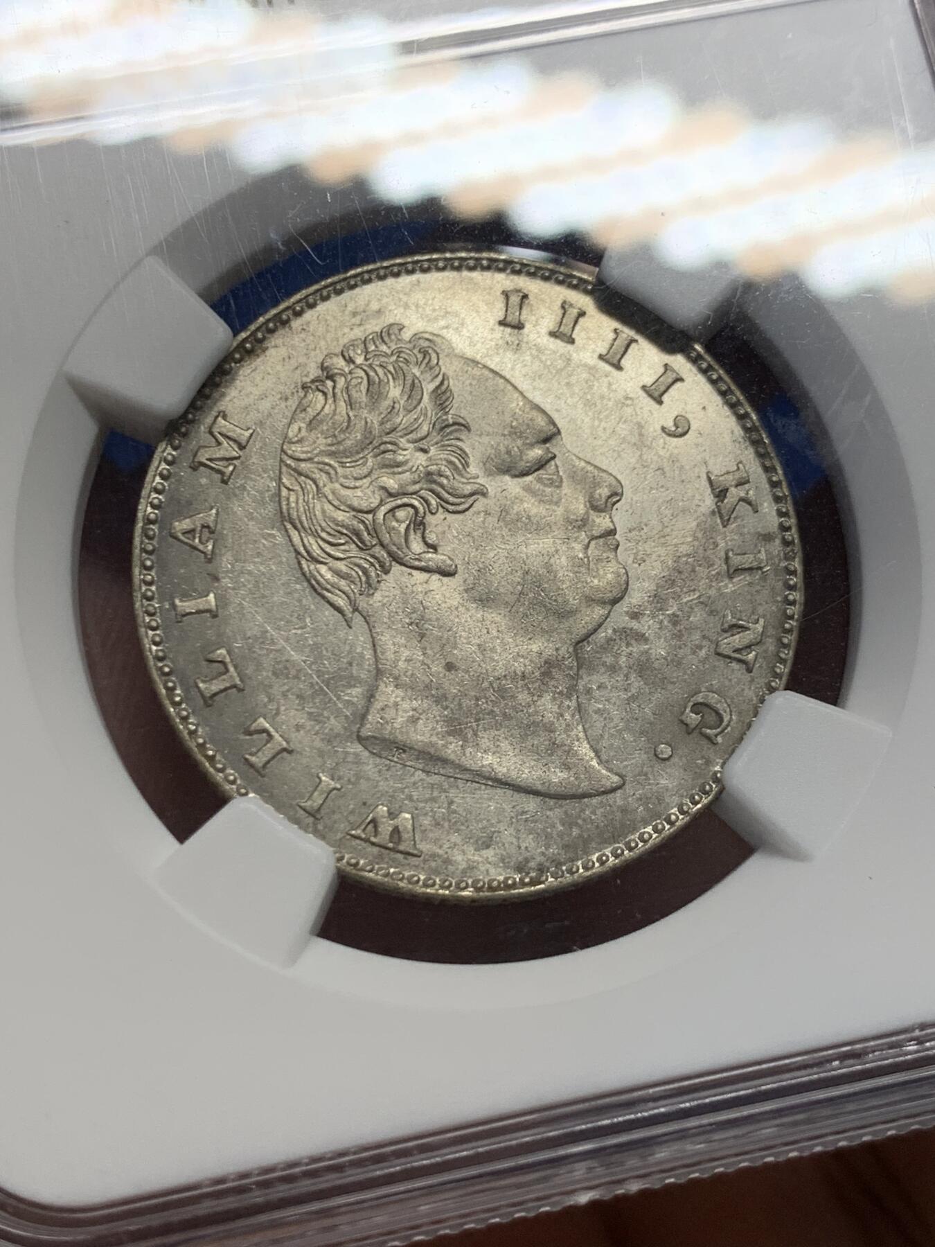 《竞宝斋》第406场 周日，周一，2场连拍 （全场包邮） NGC MS61 东印度公司1835威廉四世卢比，incused “F”，银光充沛！