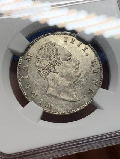 《竞宝斋》第406场 周日，周一，2场连拍 （全场包邮） NGC MS61 东印度公司1835威廉四世卢比，incused “F”，银光充沛！