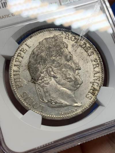 《竞宝斋》第406场 周日，周一，2场连拍 （全场包邮） NGC AU58 法国1835A路易菲利普桂冠像5法郎大银币