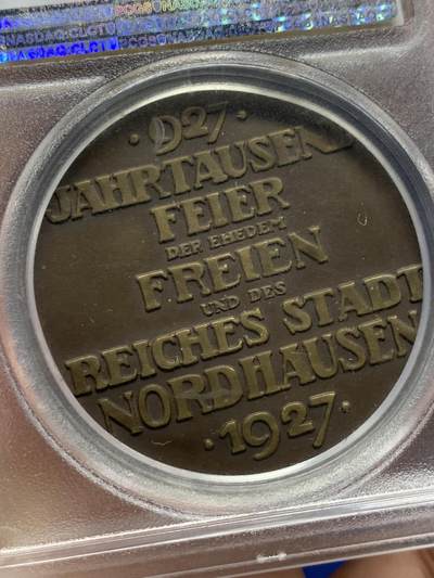 《竞宝斋》第406场 周日，周一，2场连拍 （全场包邮） PCGS SP62 德国 1927年 诺德豪森建城千年纪念铜章 魏玛共和国时期 加厚盒子 磨砂 唯一冠军分 稀见品种
