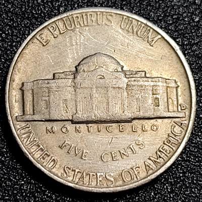泉币菌-第67场-精品场 少见早期 美国1956年5美分 杰斐逊纪念币 背图总统在蒙蒂塞洛的故居