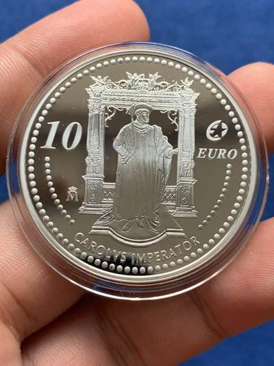 《竞宝斋》第406场 周日，周一，2场连拍 （全场包邮） 西班牙2006年卡洛斯国王10euro精制纪念大银币 925银 27克