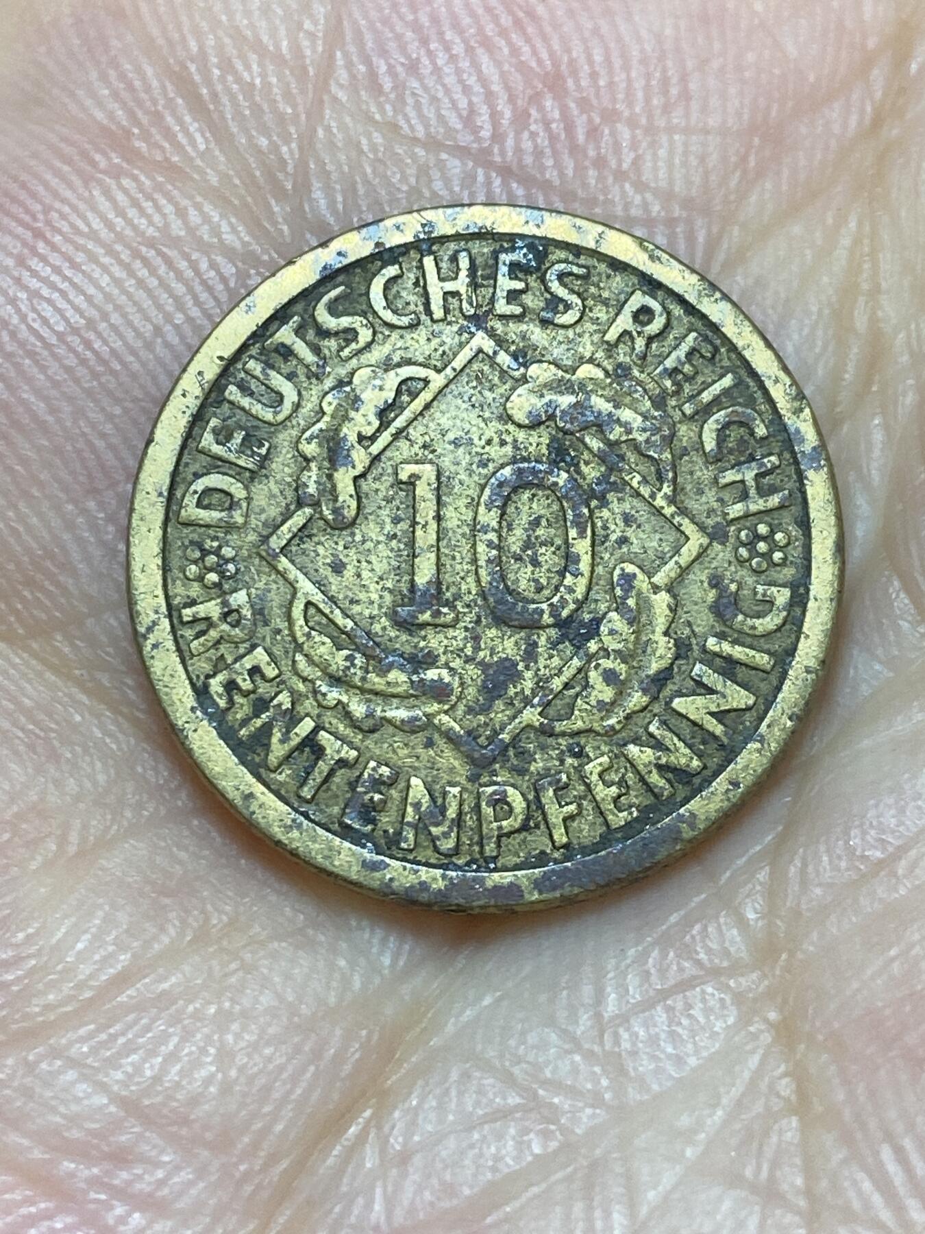 2025年第七十二场(总第九十八场）外国好品散币(免佣金) 德意志魏玛共和国1924年10芬尼(RENTEN地产抵押马克，J标汉堡造仅发行1年)