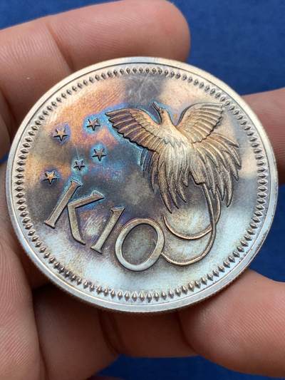 《竞宝斋》第406场 周日，周一，2场连拍 （全场包邮） 巴布亚新几内亚1976年10元天堂鸟精制大银币