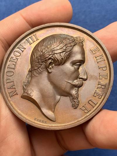 《竞宝斋》第406场 周日，周一，2场连拍 （全场包邮） 1870年拿破仑三世农业铜章 59.2克 50.9mm 蜜蜂铜标