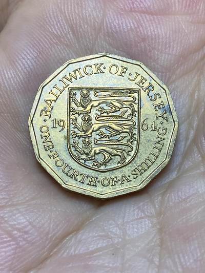 2025年第七十二场(总第九十八场）外国好品散币(免佣金) - 英属泽西岛🇯🇪1964单年份1/4先令(等值3便士，伊丽莎白二世青年带冠)