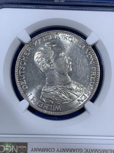 《竞宝斋》第406场 周日，周一，2场连拍 （全场包邮） NGC MS63 德国 1914A 戎装3马克 转光强烈，相比1913马克更加难得