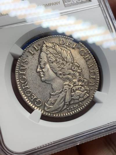 《竞宝斋》第406场 周日，周一，2场连拍 （全场包邮） NGC XF40 英国1746年乔治二世利马半克朗