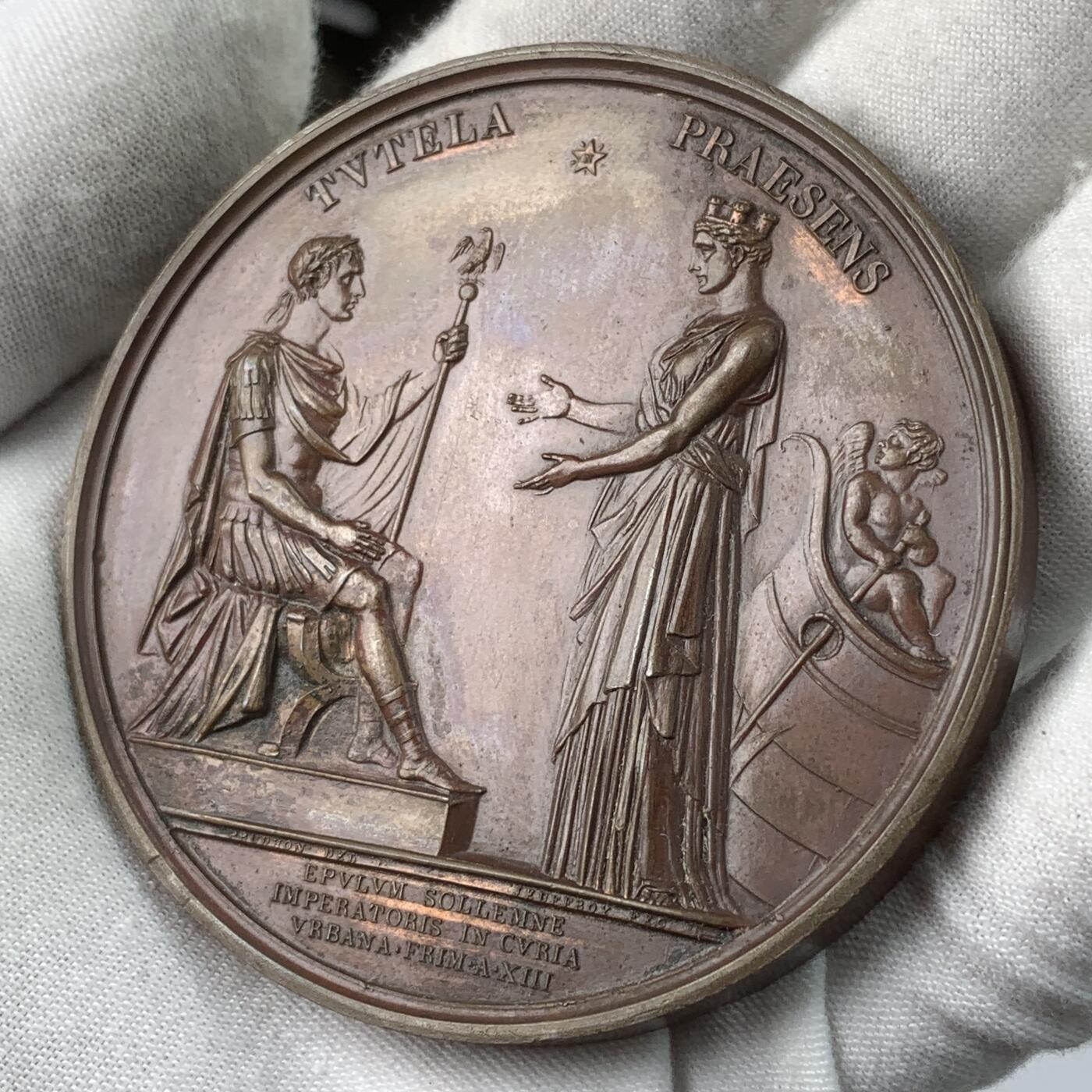 掌中浮雕-藏着的欧洲第032场 1804年拿破仑一世皇帝加冕大铜章 ，68mm，光边无边铭