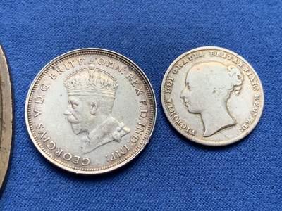 《竞宝斋》第406场 周日，周一，2场连拍 （全场包邮） 三枚一组 英国1967年小维一先令，大特年，7号模具，不丑，买来当个标本凑版还可以+澳大利亚国会大厦弗洛林，彩浆带光+日本天保通宝龟形钱一枚，字口清晰，黄铜光。